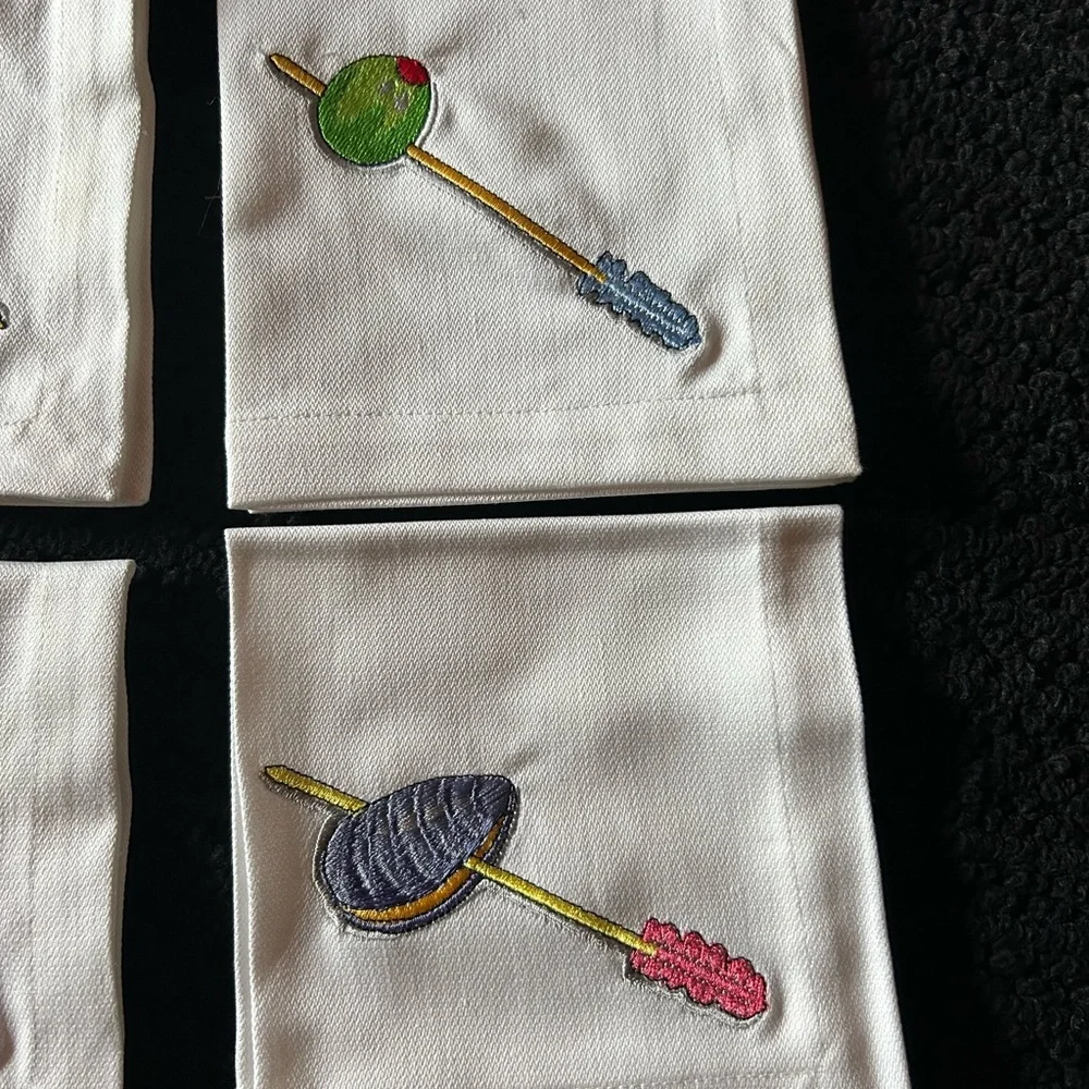 Set of 6 Embroidered Crate and Barrel Cocktail Napkins